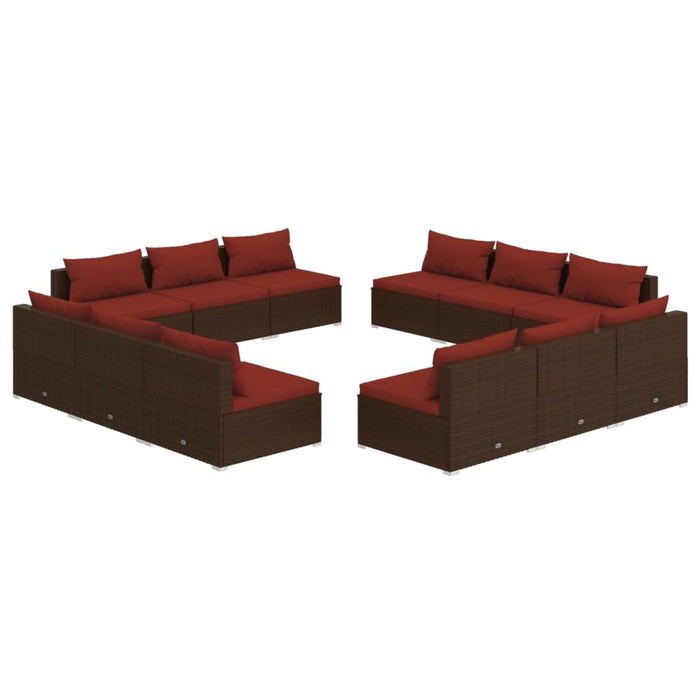 Set mobilier de grădină cu perne, 12 piese, maro, poliratan WALTI