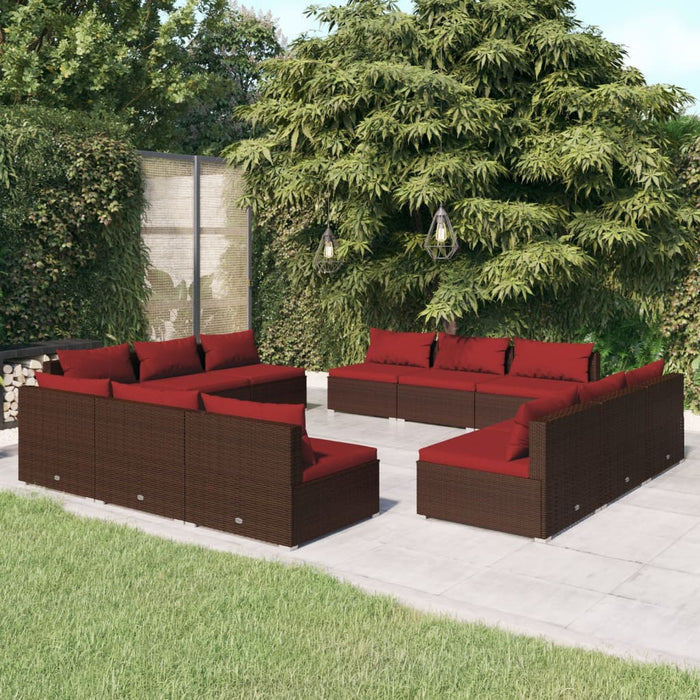 Set mobilier de grădină cu perne, 12 piese, maro, poliratan WALTI