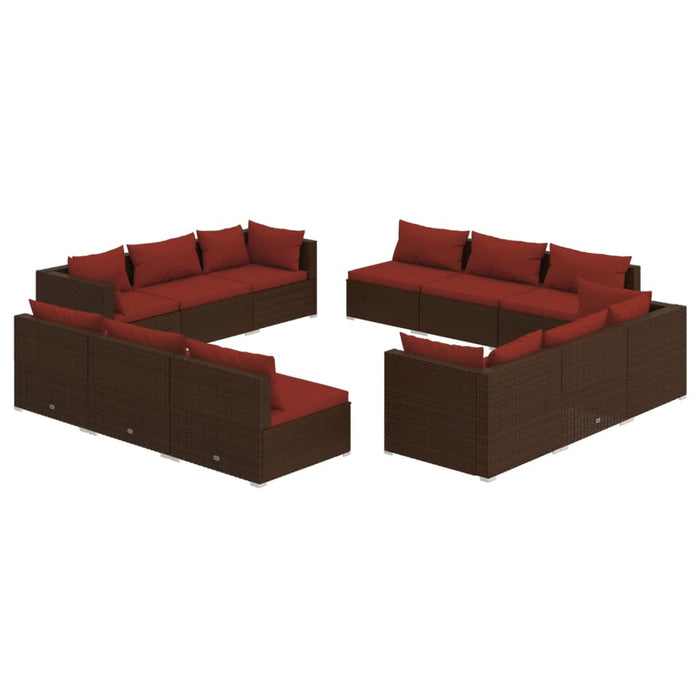 Set mobilier de grădină cu perne, 12 piese, maro, poliratan WALTI