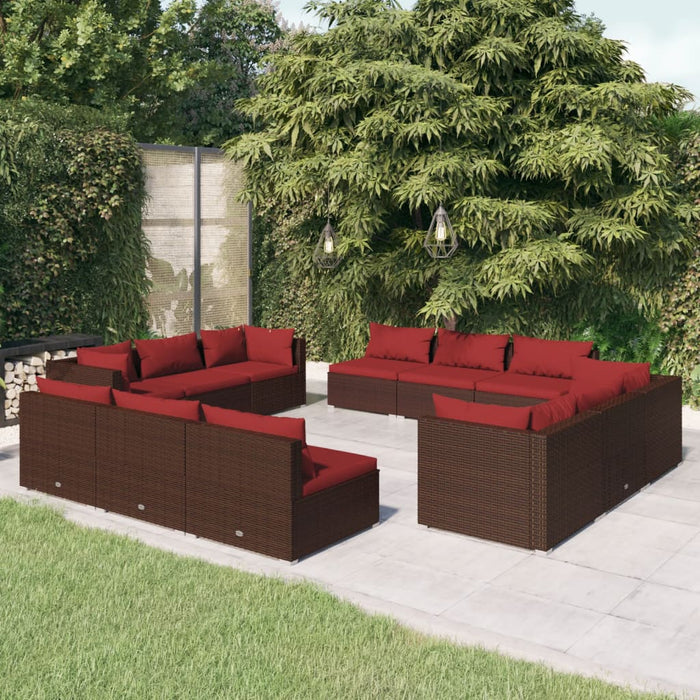 Set mobilier de grădină cu perne, 12 piese, maro, poliratan WALTI