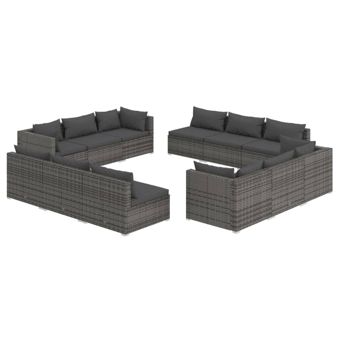 Set mobilier de grădină cu perne, 12 piese, gri, poliratan WALTI