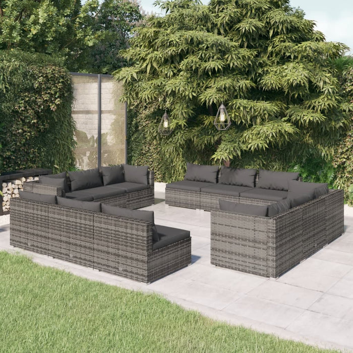 Set mobilier de grădină cu perne, 12 piese, gri, poliratan WALTI