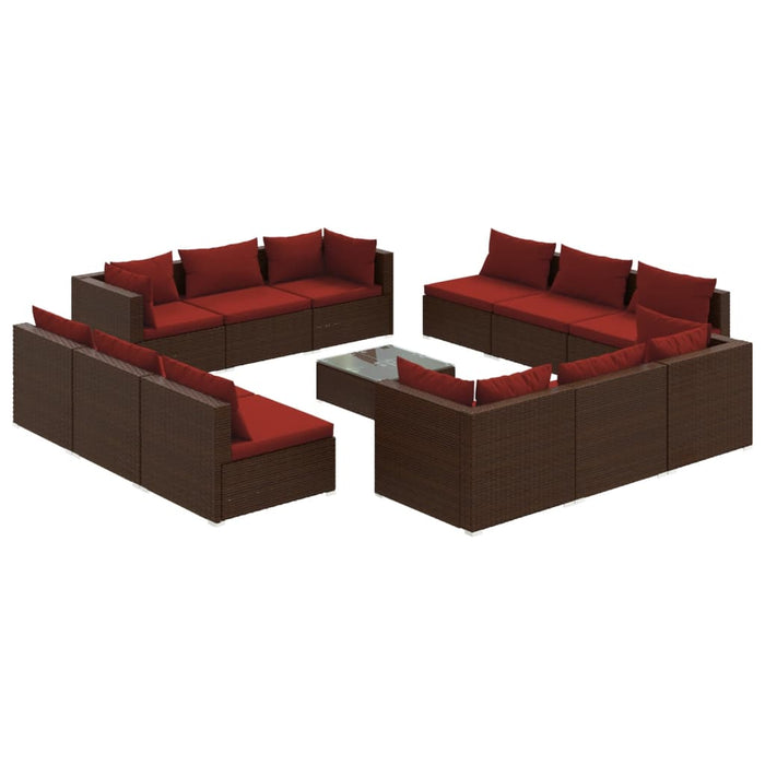 Set mobilier de grădină cu perne, 13 piese, maro, poliratan WALTI