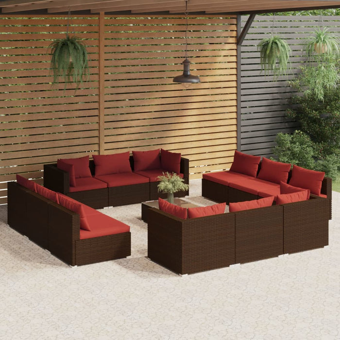 Set mobilier de grădină cu perne, 13 piese, maro, poliratan WALTI