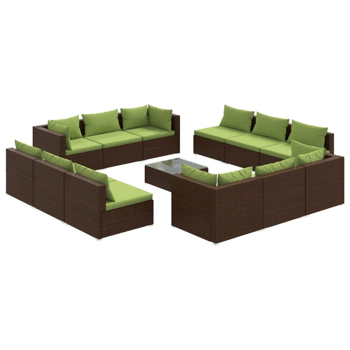 Set mobilier de grădină cu perne, 13 piese, maro, poliratan WALTI