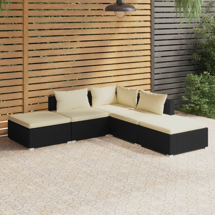 Set mobilier de grădină cu perne, 5 piese, negru, poliratan - WALTI WALTI