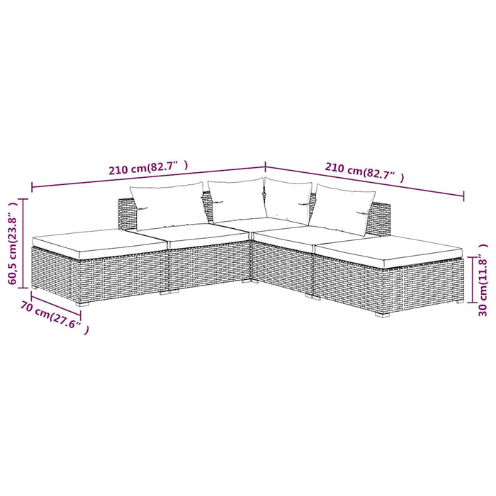 Set mobilier de grădină cu perne, 5 piese, negru, poliratan - WALTI WALTI