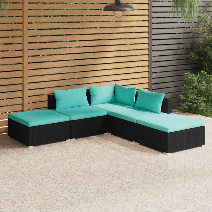 Set mobilier de grădină cu perne, 5 piese, negru, poliratan - WALTI WALTI