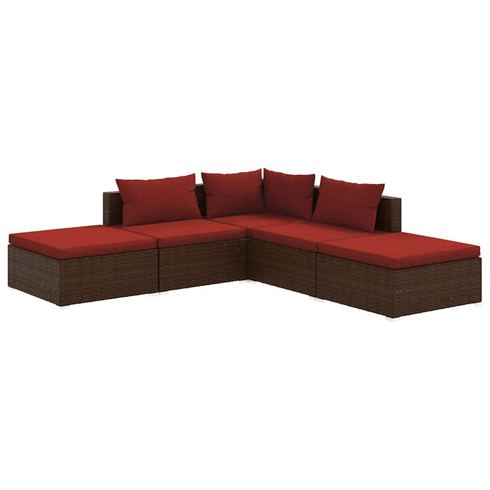Set mobilier de grădină cu perne, 5 piese, maro, poliratan WALTI