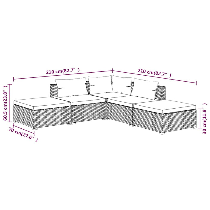 Set mobilier de grădină cu perne, 5 piese, maro, poliratan WALTI