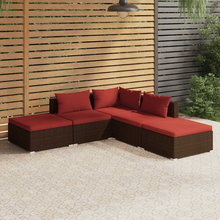Set mobilier de grădină cu perne, 5 piese, maro, poliratan WALTI