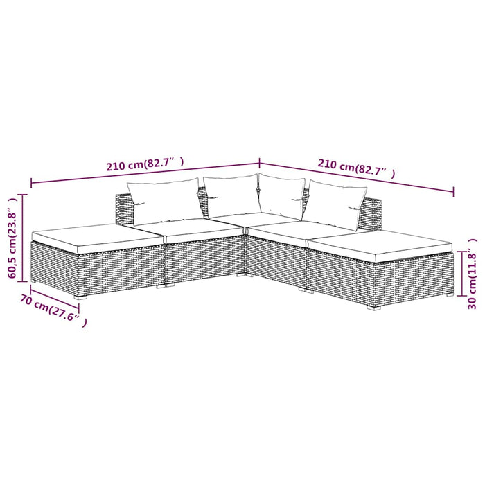 Set mobilier de grădină cu perne, 5 piese, maro, poliratan - WALTI WALTI
