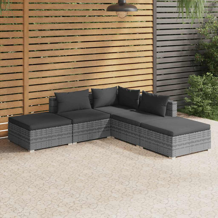 Set mobilier de grădină cu perne, 5 piese, gri, poliratan WALTI
