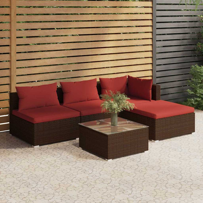 Set mobilier de grădină cu perne, 5 piese, maro, poliratan WALTI