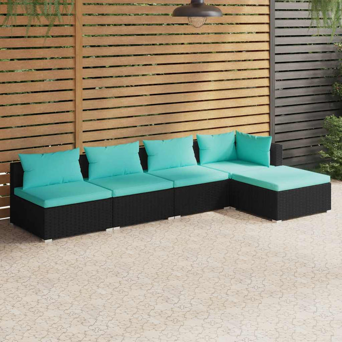 Set mobilier de grădină cu perne, 5 piese, negru, poliratan - WALTI WALTI