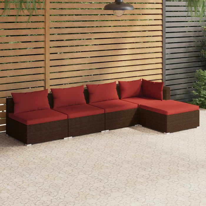 Set mobilier de grădină cu perne, 5 piese, maro, poliratan WALTI