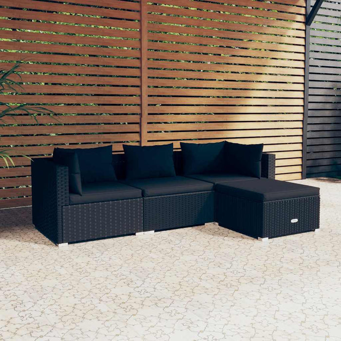 Set mobilier de grădină cu perne, 4 piese, negru, poliratan - WALTI WALTI