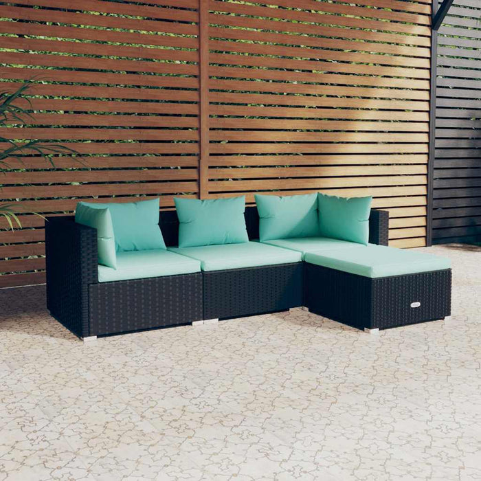 Set mobilier de grădină cu perne, 4 piese, negru, poliratan - WALTI WALTI