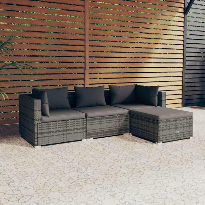 Set mobilier de grădină cu perne, 4 piese, gri, poliratan - WALTI WALTI