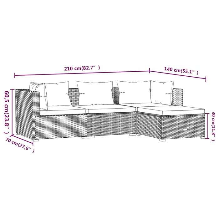 Set mobilier de grădină cu perne, 4 piese, poliratan, gri WALTI