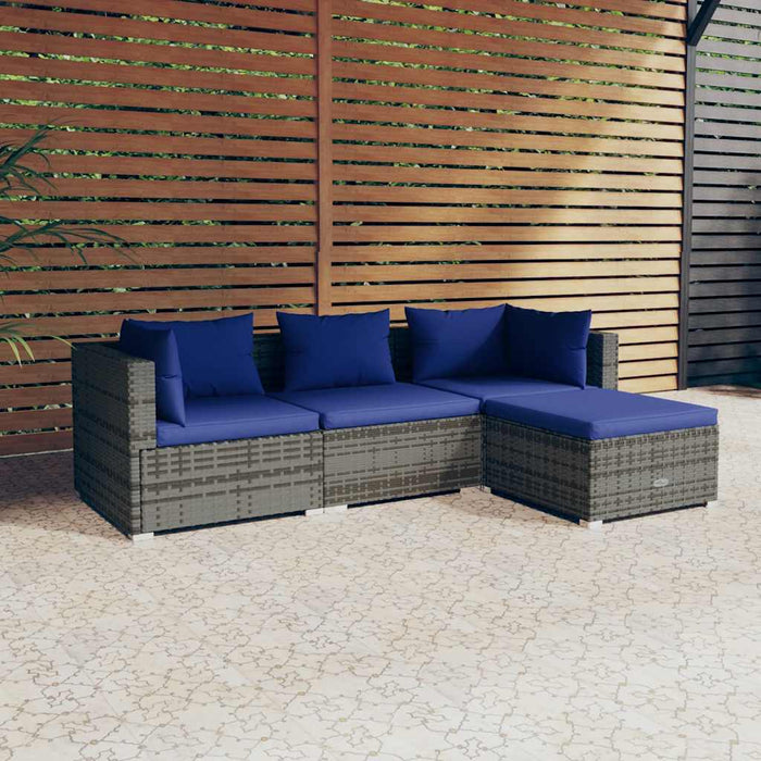 Set mobilier de grădină cu perne, 4 piese, poliratan, gri WALTI