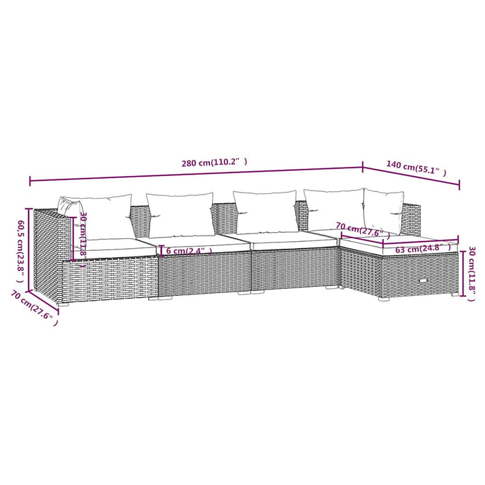 Set mobilier de grădină cu perne, 5 piese, negru, poliratan - WALTI WALTI