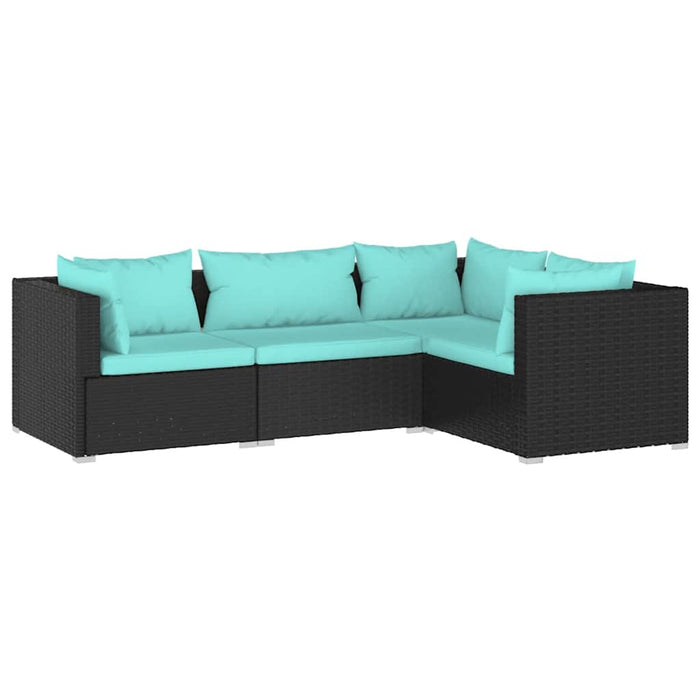 Set mobilier de grădină cu perne, 4 piese, negru, poliratan - WALTI WALTI
