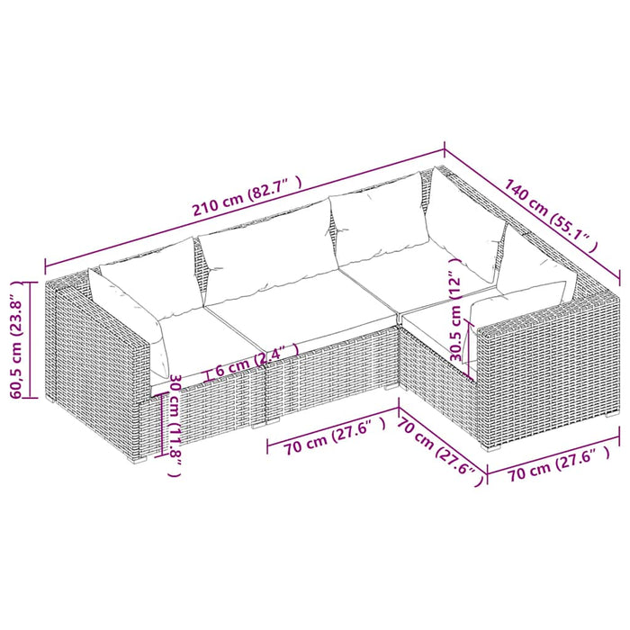 Set mobilier de grădină cu perne, 4 piese, maro, poliratan - WALTI WALTI