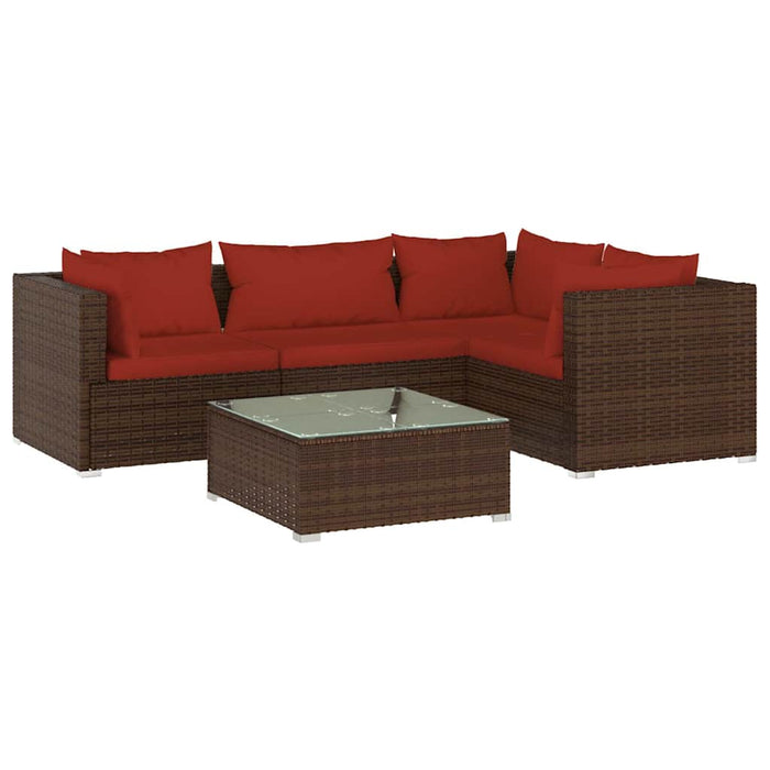Set mobilier de grădină cu perne, 5 piese, maro, poliratan WALTI