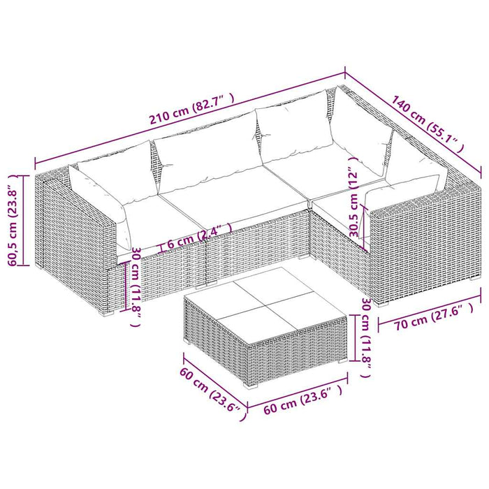 Set mobilier de grădină cu perne, 5 piese, maro, poliratan WALTI