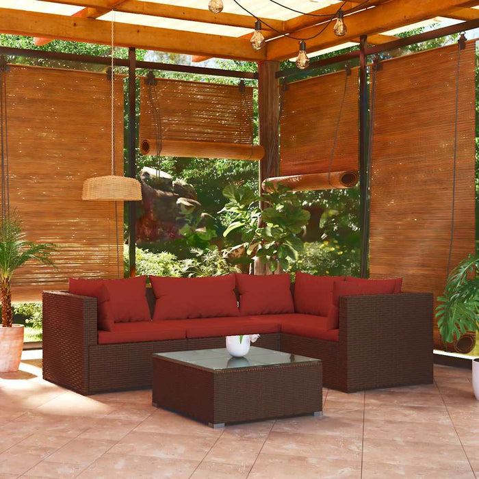 Set mobilier de grădină cu perne, 5 piese, maro, poliratan WALTI