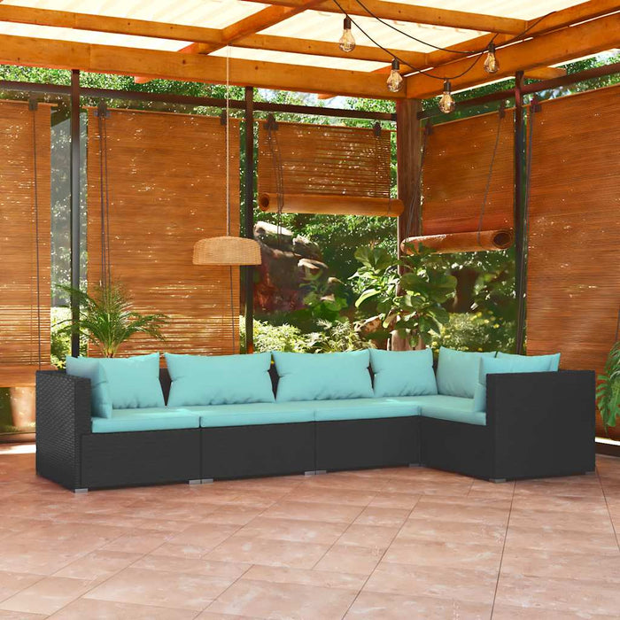Set mobilier de grădină cu perne, 5 piese, negru, poliratan - WALTI WALTI