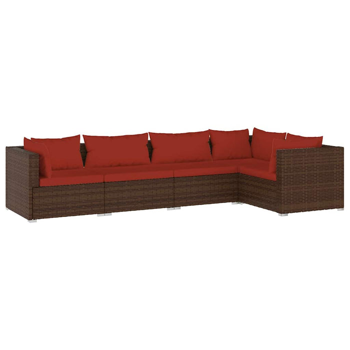 Set mobilier de grădină cu perne, 5 piese, maro, poliratan WALTI