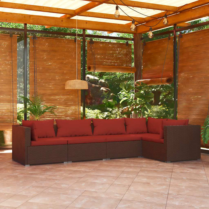 Set mobilier de grădină cu perne, 5 piese, maro, poliratan WALTI
