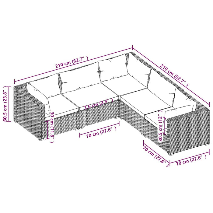 Set mobilier de grădină cu perne, 5 piese, negru, poliratan - WALTI WALTI