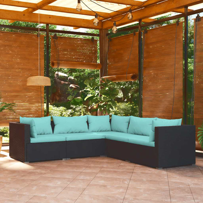 Set mobilier de grădină cu perne, 5 piese, negru, poliratan - WALTI WALTI