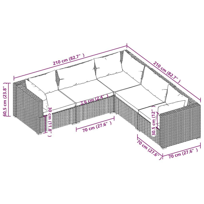 Set mobilier de grădină cu perne, 5 piese, maro, poliratan WALTI