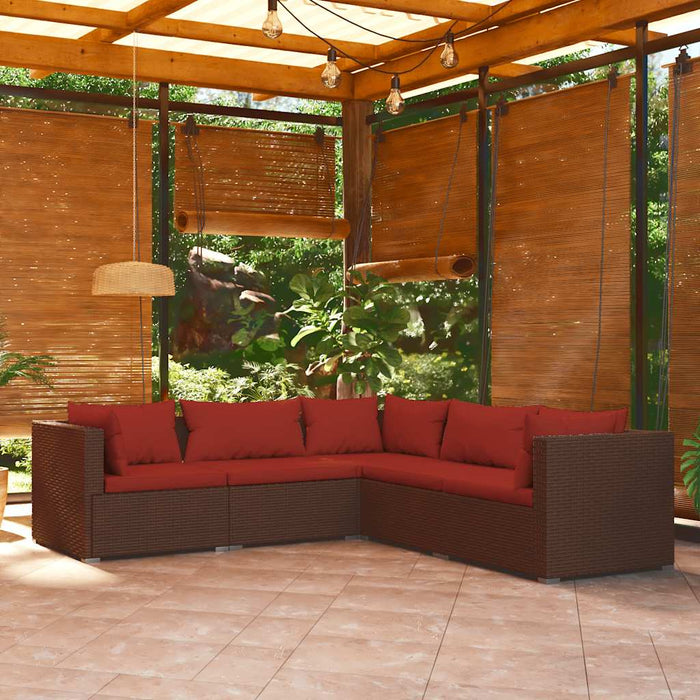 Set mobilier de grădină cu perne, 5 piese, maro, poliratan WALTI
