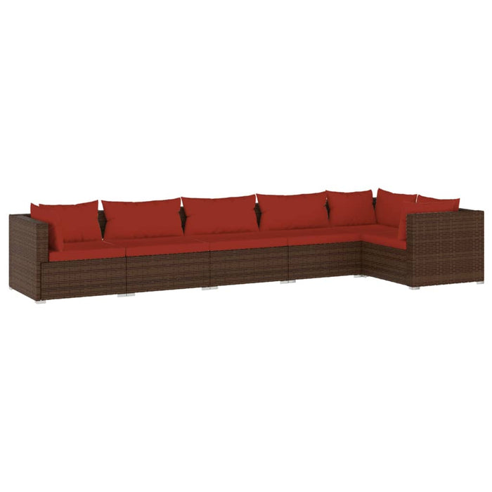 Set mobilier de grădină cu perne, 6 piese, maro, poliratan WALTI