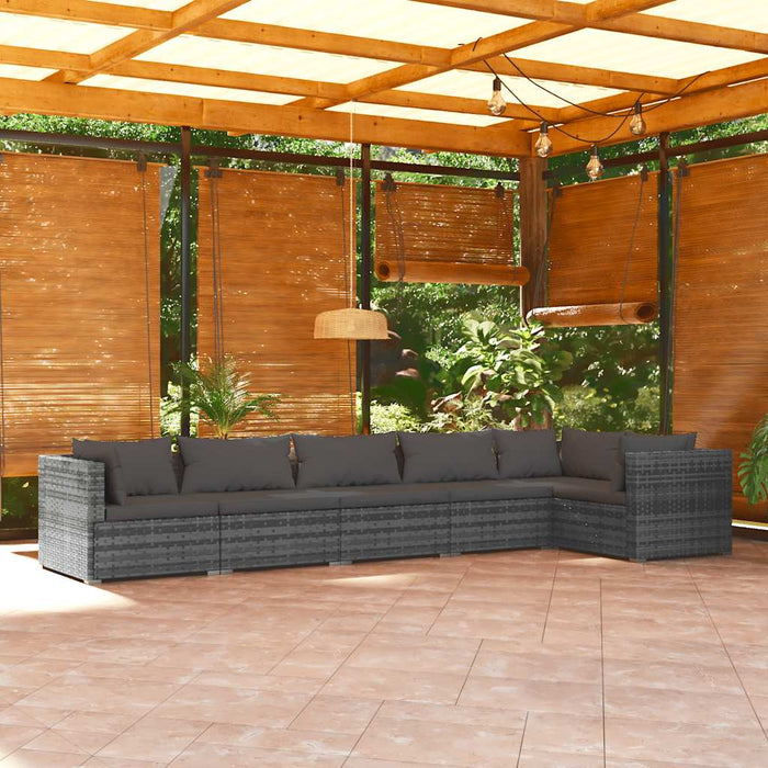 Set mobilier de grădină cu perne, 6 piese, gri, poliratan WALTI