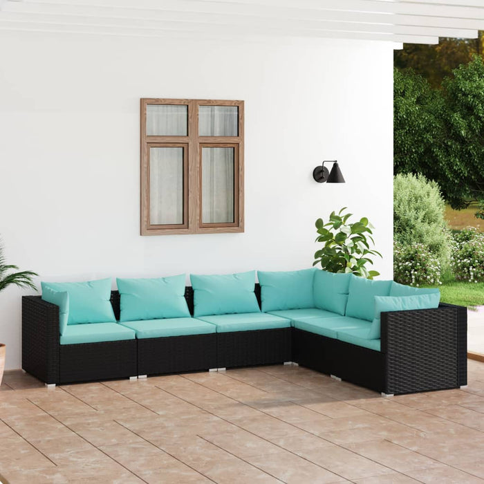 Set mobilier de grădină cu perne, 6 piese, negru, poliratan - WALTI WALTI