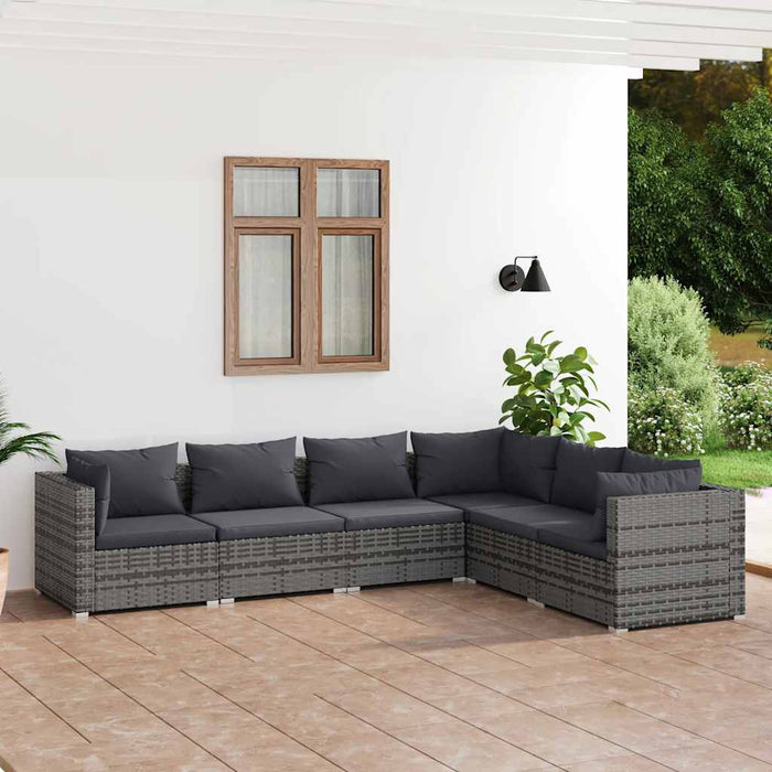 Set mobilier de grădină cu perne, 6 piese, gri, poliratan - WALTI WALTI