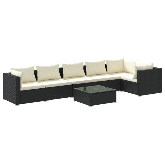 Set mobilier de grădină cu perne, 7 piese, negru, poliratan WALTI
