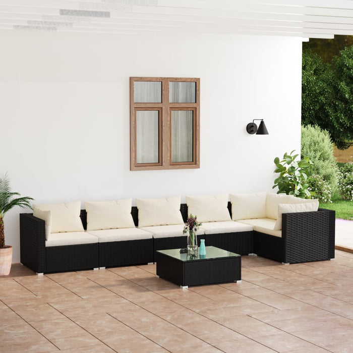 Set mobilier de grădină cu perne, 7 piese, negru, poliratan WALTI