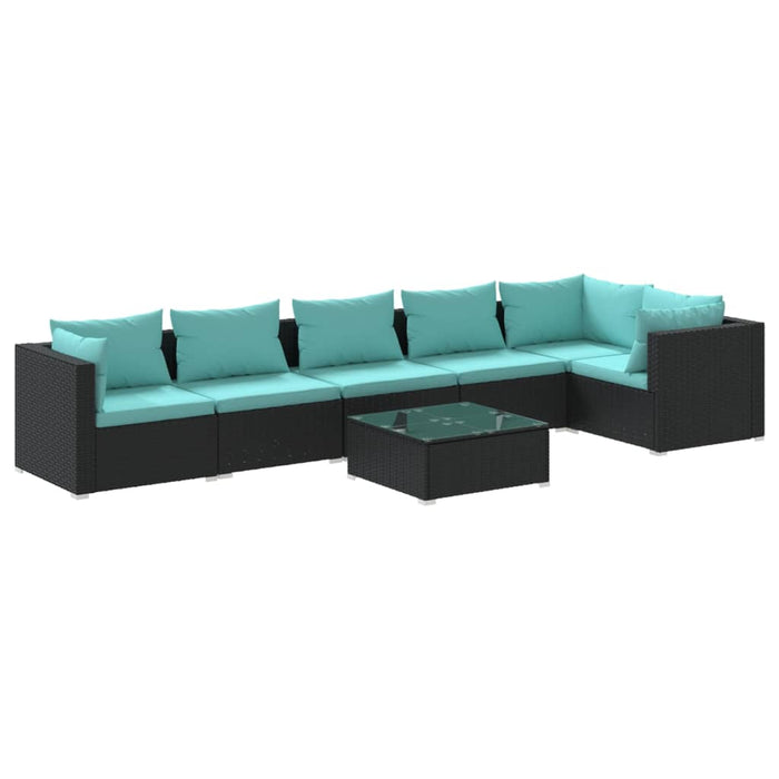 Set mobilier de grădină cu perne, 7 piese, negru, poliratan - WALTI WALTI