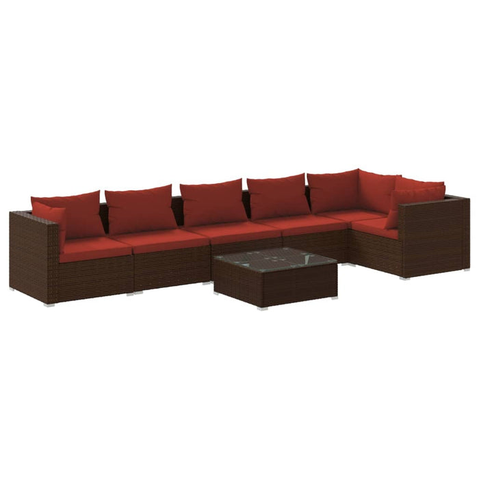 Set mobilier de grădină cu perne, 7 piese, maro, poliratan - WALTI WALTI