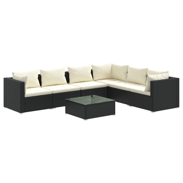 Set mobilier de grădină cu perne, 7 piese, negru, poliratan WALTI