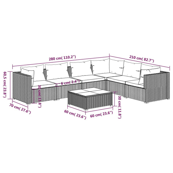 Set mobilier de grădină cu perne, 7 piese, negru, poliratan WALTI