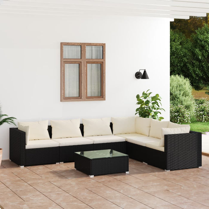 Set mobilier de grădină cu perne, 7 piese, negru, poliratan WALTI
