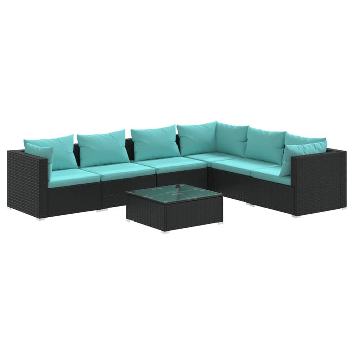 Set mobilier de grădină cu perne, 7 piese, negru, poliratan - WALTI WALTI